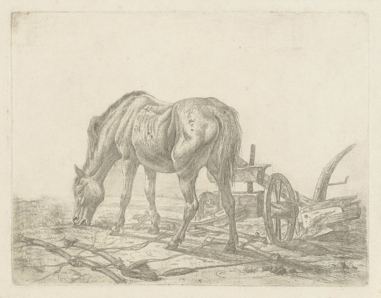 Bir pulluk ile koşum at by Abraham Hendrik Winter