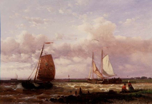 Balıkçı Tekneleriyle Bir Sahil Manzarası (panelde yağlı boya) by Abraham Hulk