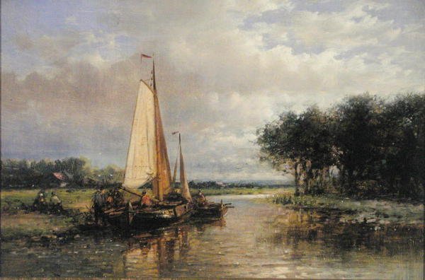 Bir Nehirdeki Hollandalı Mavnalar (tuval üzerine yağlı boya) by Abraham Hulk