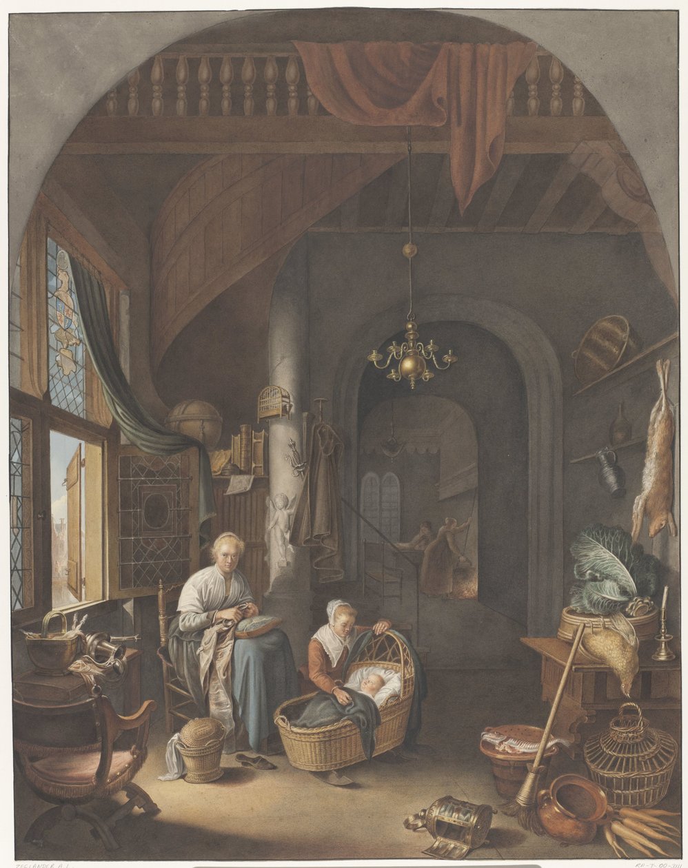 Anne ve çocukları ile iç by Abraham Lion Zeelander