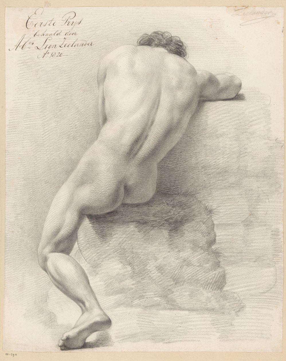 Oturan Erkek Çıplak, Arkadan Görünüş (1. Ödül 1820) by Abraham Lion Zeelander