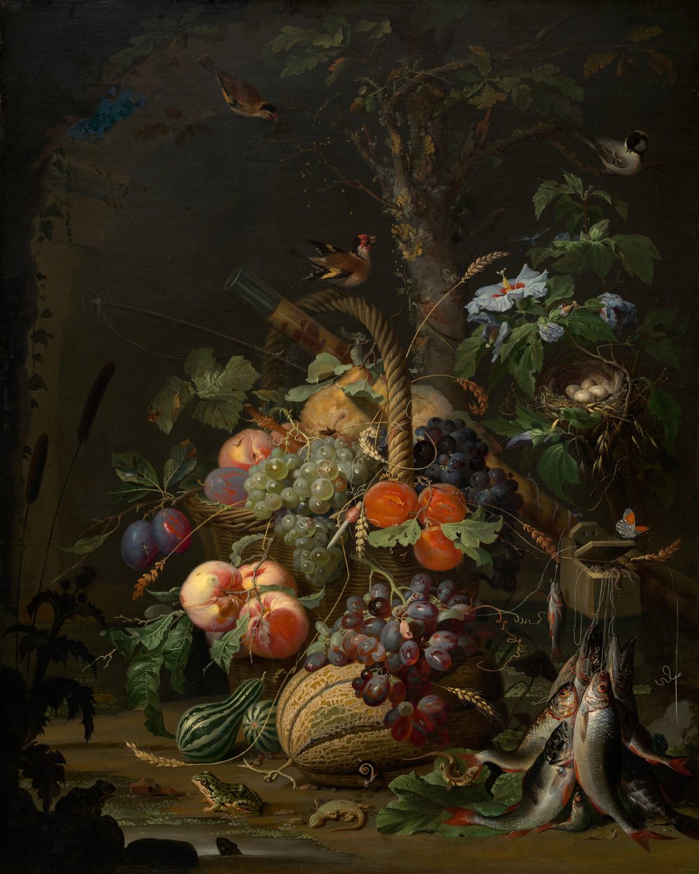 Meyve, Balık ve Yuva ile Natürmort by Abraham Mignon