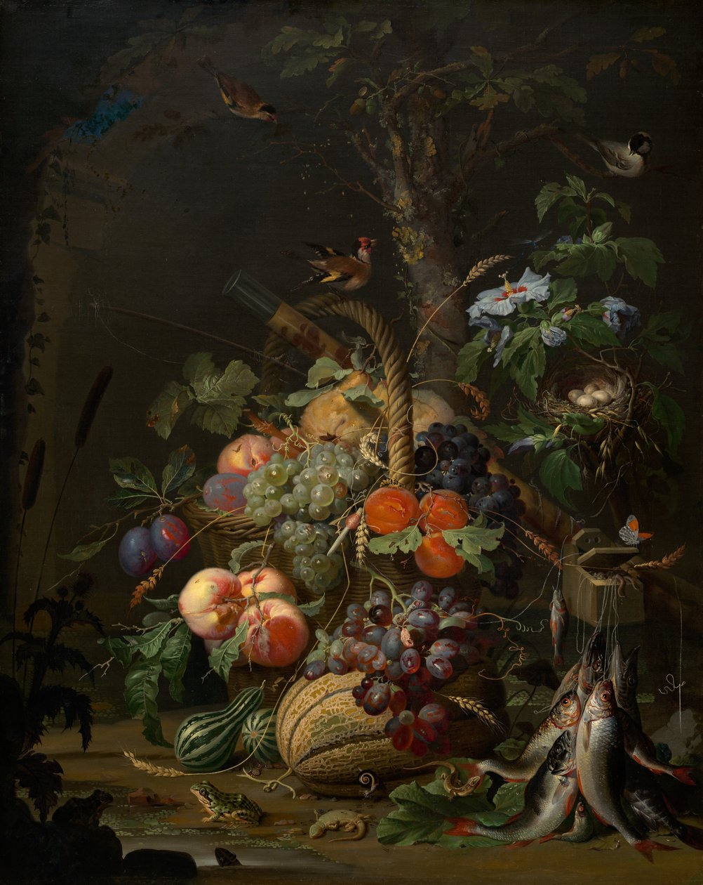 Meyveli, Balıklı ve Yuvalı Natürmort, c. 1675. by Abraham Mignon