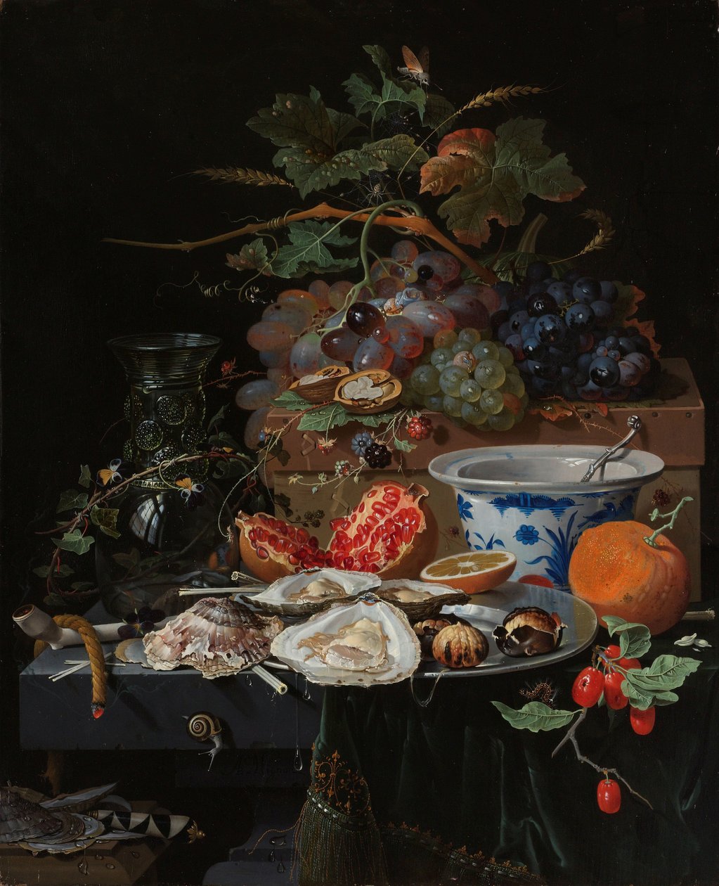 Meyve, İstiridye ve Porselen Kase ile Natürmort by Abraham Mignon