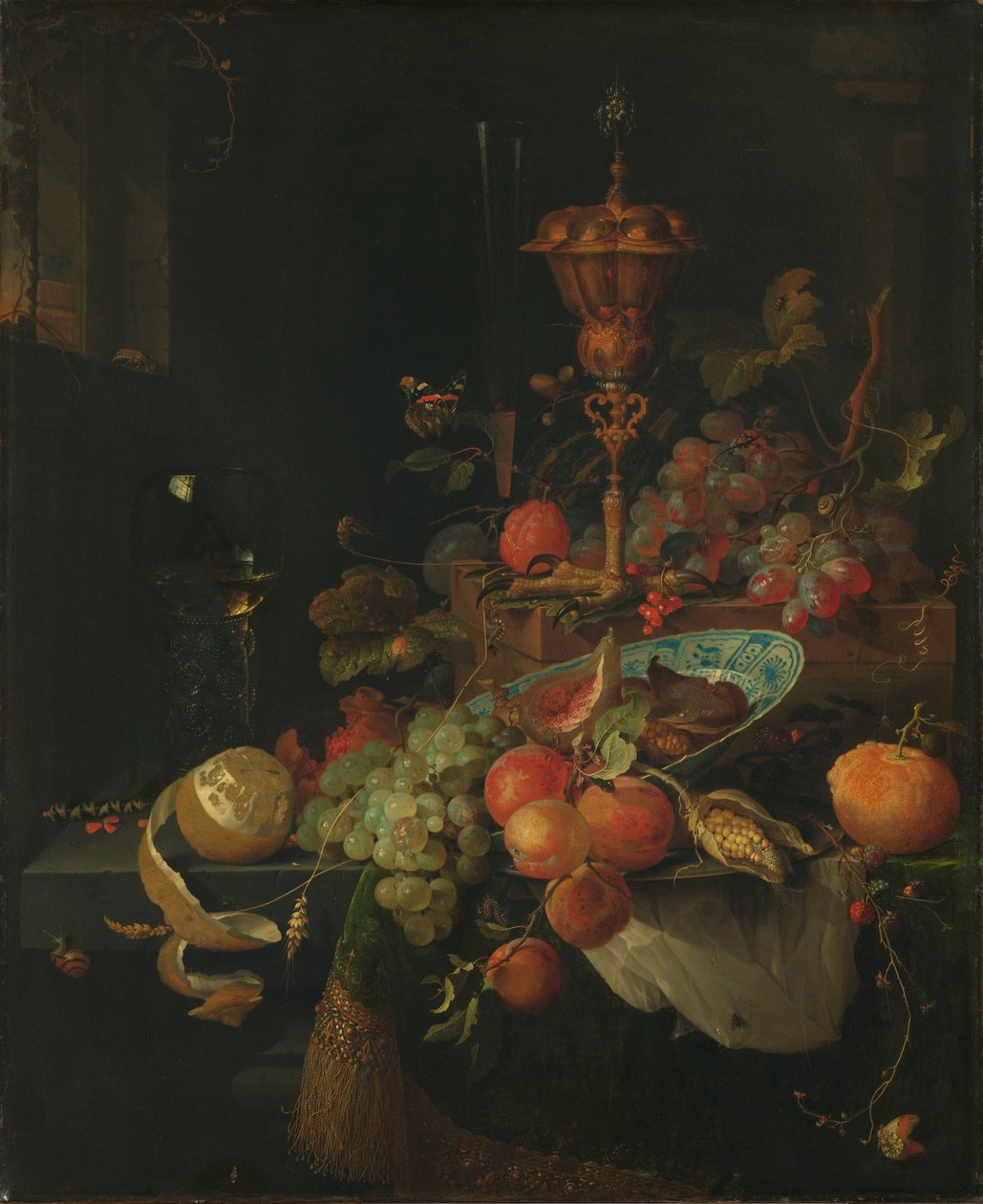 Meyveli Natürmort ve Horoz Ayağındaki Kabı by Abraham Mignon