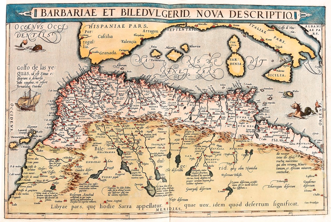 Barbaria ve Biledulgerid Abraham Ortelius (Oertel, Ortell veya Ortel) tarafından "Theatrum Orbis Terrarum" dan kuzey Afrika