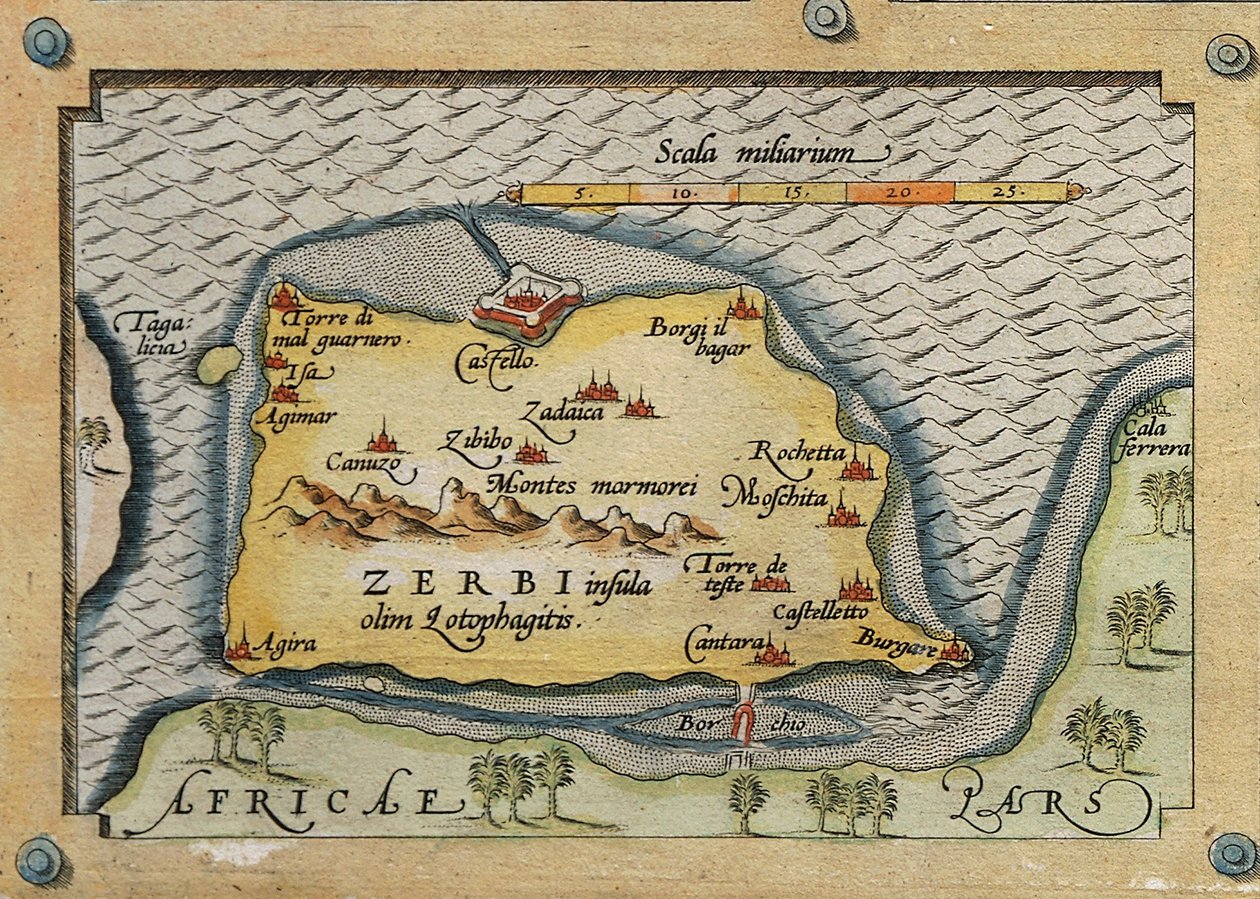 Akdeniz Adaları Haritasından Zerbi Detayı by Abraham Ortelius
