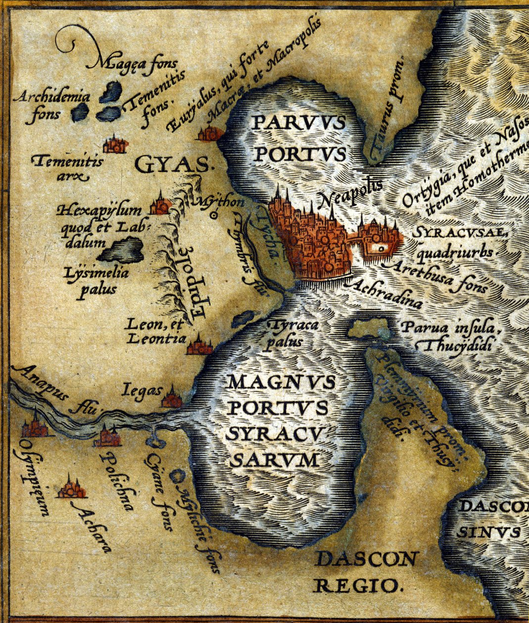 Eski Siraküza limanı (Sicilya) - Abrahm Ortelius tarafından “” Atlas”ta by Abraham Ortelius