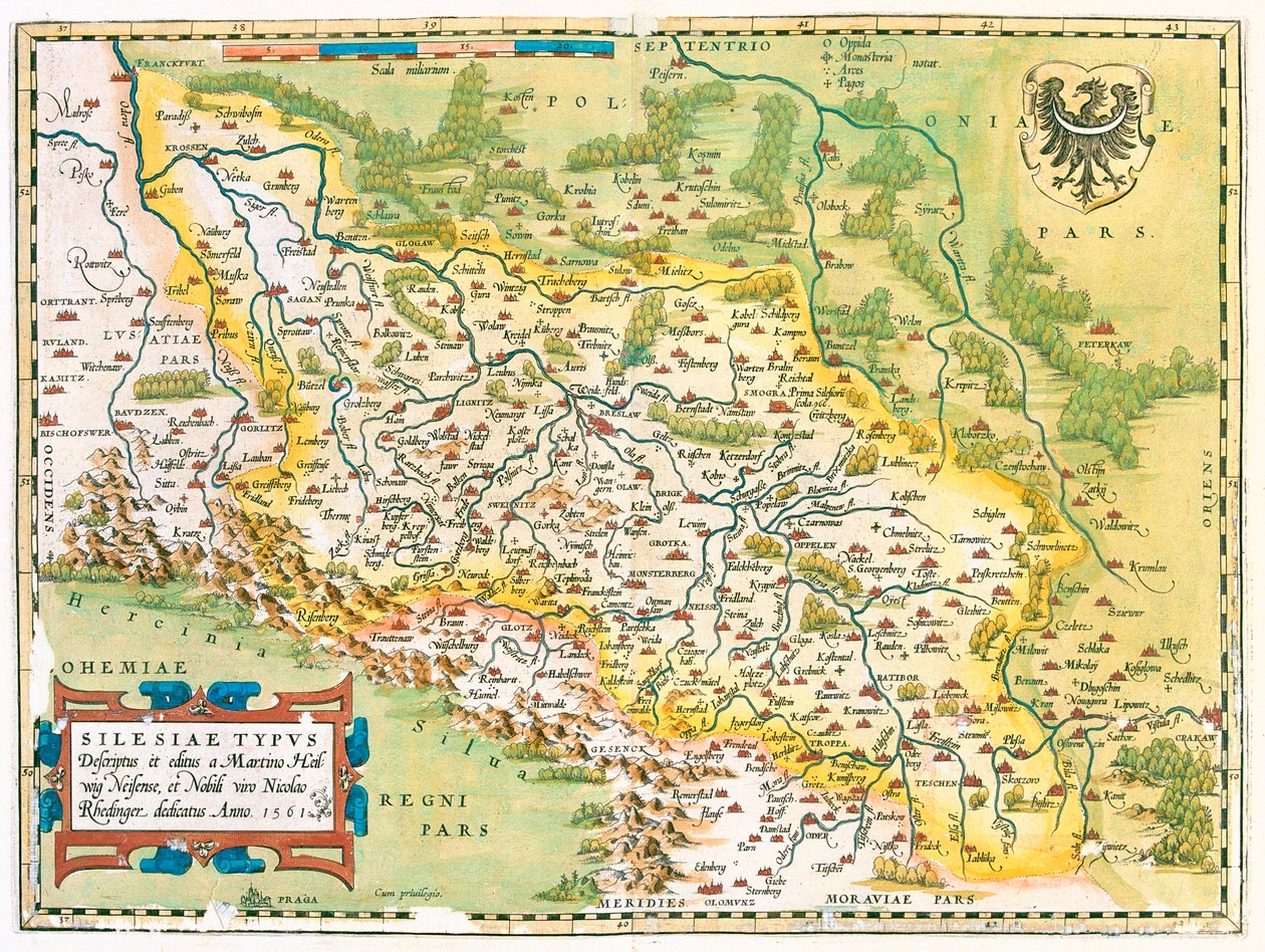 Almanya (Eyalet: Brandeburg, Saksonya), Polonya (Voyvodalık: Lubusz, Greather Poland, Lower Silesian, ód, Opolskie, Silesian, Lesser Poland), Çek Cumhuriyeti (Bölge: Moravia-Silesia, Olomouc, Pardubice, Hradec Králové, Liberec, Central Bohemia, Ústí nad La by Abraham Ortelius
