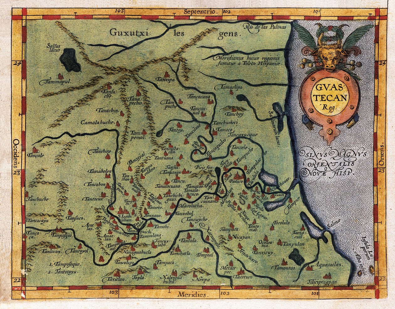 Hernando de Soto'nun 1570'teki keşif gezisinden Meksika Körfezi Haritası (Guastecan) (gravür) by Abraham Ortelius