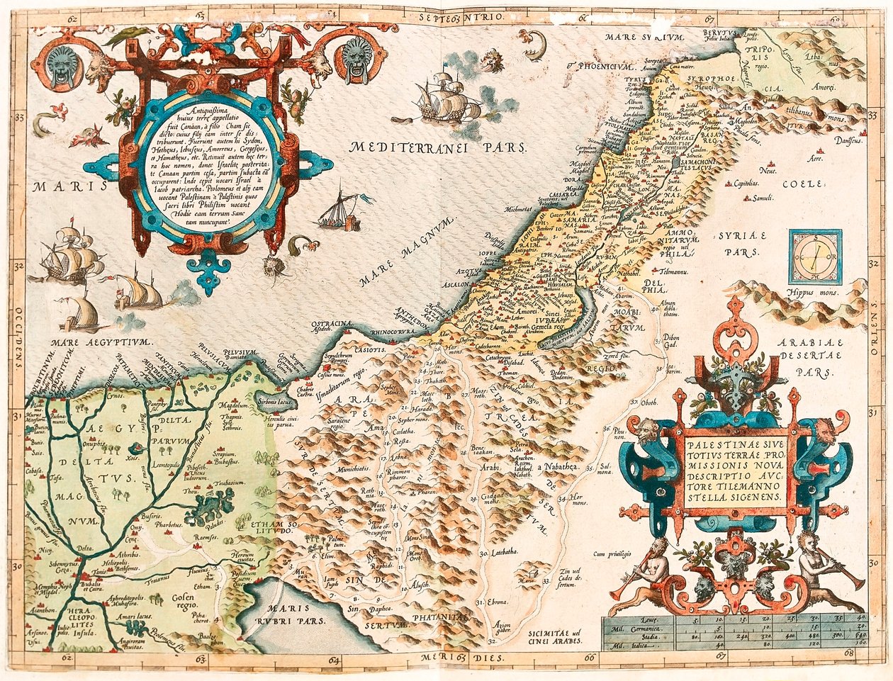 Filistin veya Abraham Ortelius (Oertel, Ortell veya Ortel) tarafından "Theatrum Orbis Terrarum" dan Filistin topraklarının tüm Vaat Edilen Topraklar Coğrafya haritası by Abraham Ortelius