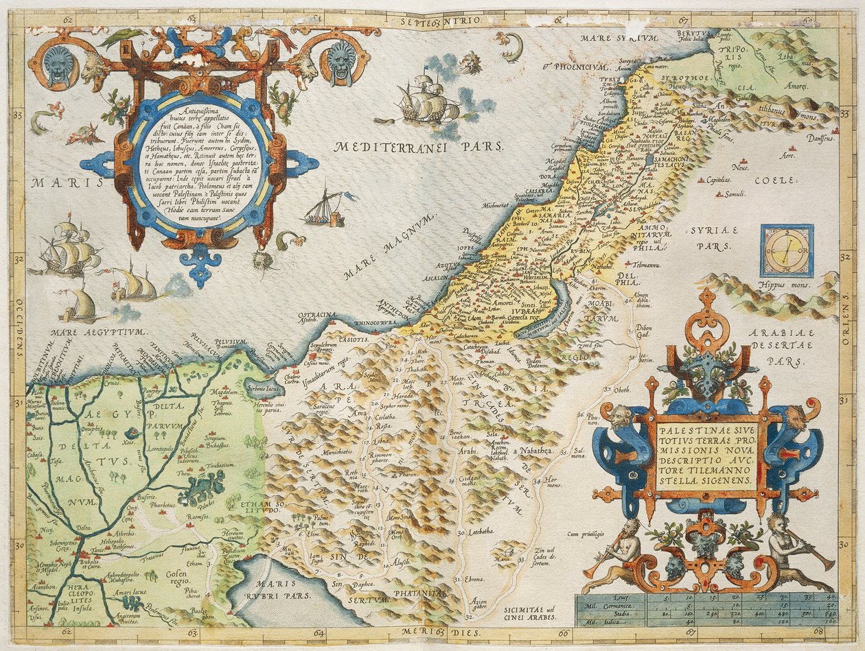 Filistin, Abraham Ortelius tarafından, The Theatre of the World, Antwerp, plaka by Abraham Ortelius