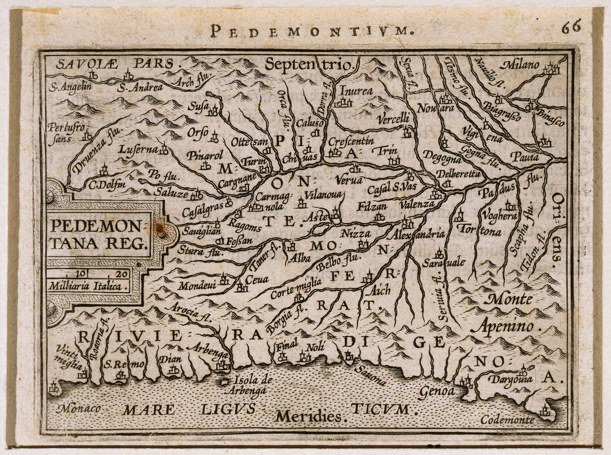 Piedmont ve Batı Ligurya Bölgeleri. Abraham Ortelius tarafından Theatrum Orbis Terrarum
