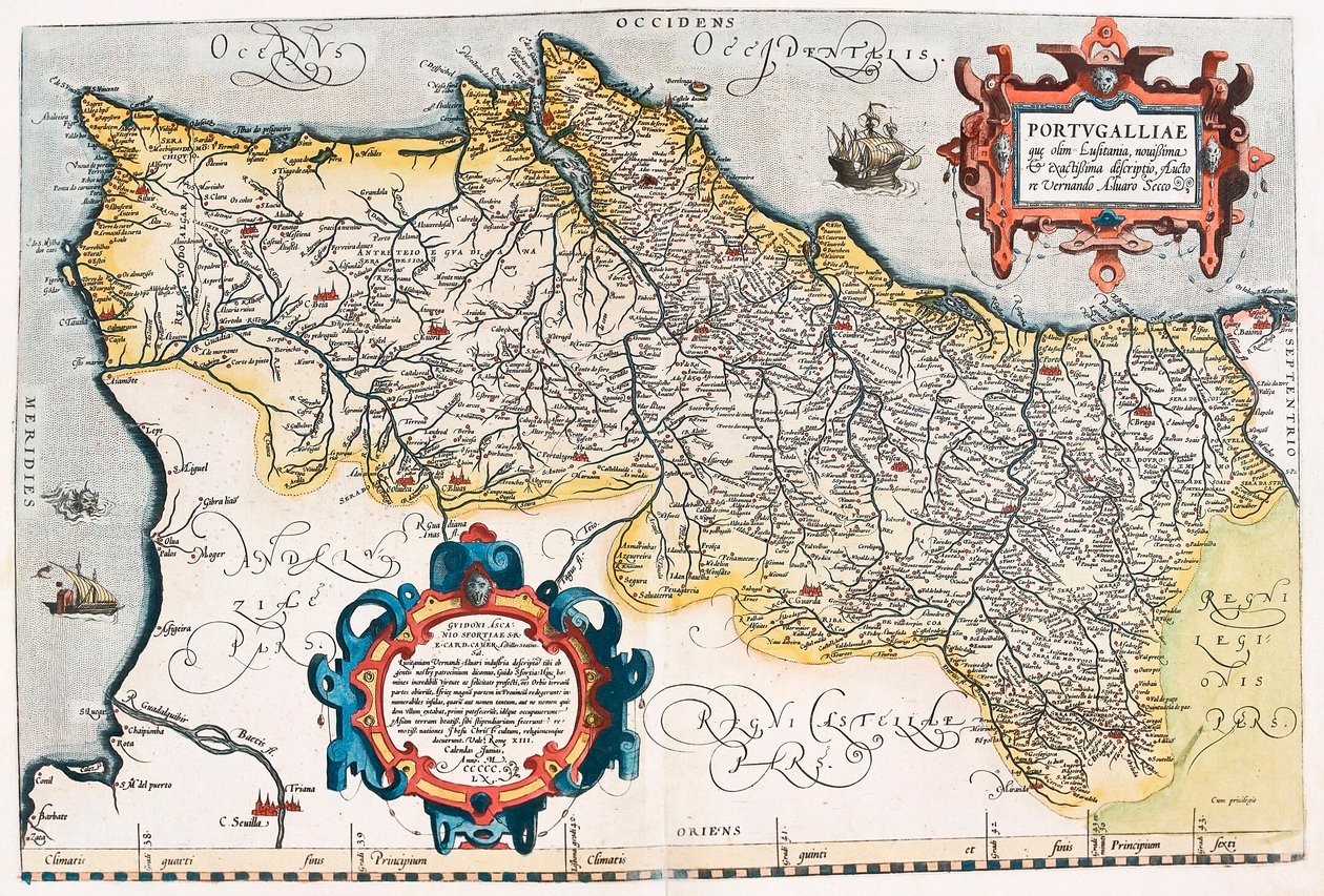 Abraham Ortelius (Oertel, Ortell veya Ortel) tarafından “Theatrum Orbis Terrarum” dan Portekiz topraklarının Portekiz Coğrafya haritası by Abraham Ortelius