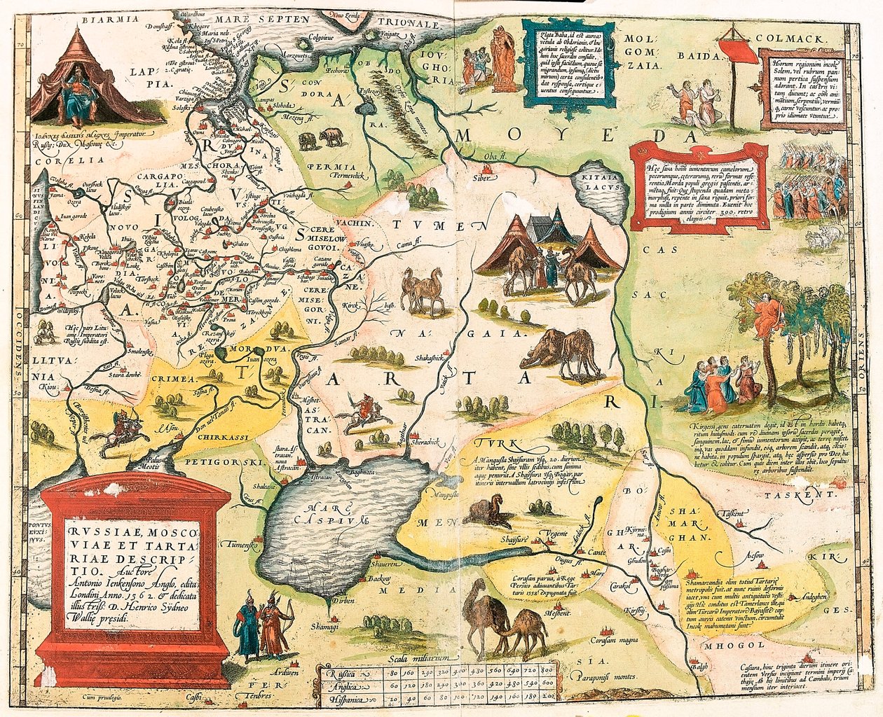 Rusya, Moskova ve Tataristan. Antonio Jenkensono Anglo, 1562'de Londra'da yayınlandı, Abraham Ortelius (Oertel, Ortell veya Ortel) tarafından "Theatrum Orbis Terrarum"dan Rusya topraklarının coğrafya haritası by Abraham Ortelius
