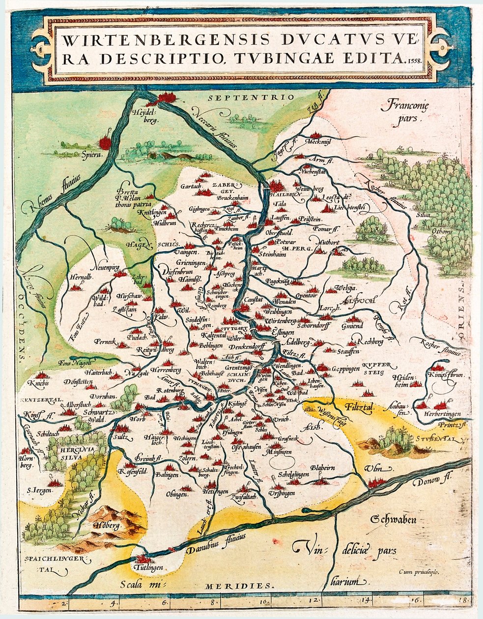 Wirtenbergensis Ducatus Vera descriptio, Tubingae edita 1558 Abraham Ortelius (Oertel, Ortell veya Ortel) tarafından “Theatrum Orbis Terrarum”dan alınan Almanya