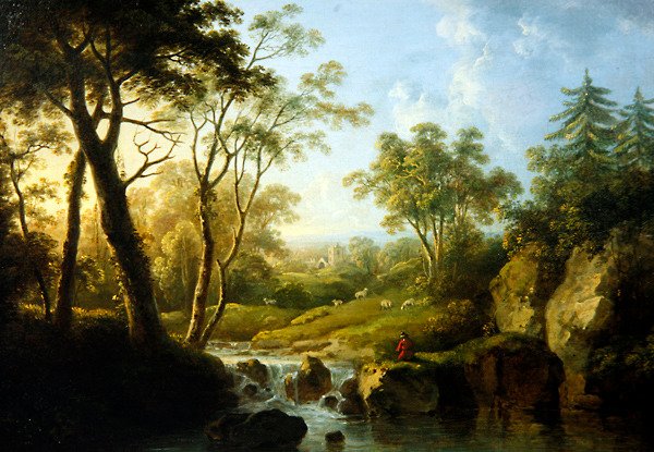Şelaleli Ormanlık Bir Manzara (tuval üzerine yağlı boya) by Abraham Pether