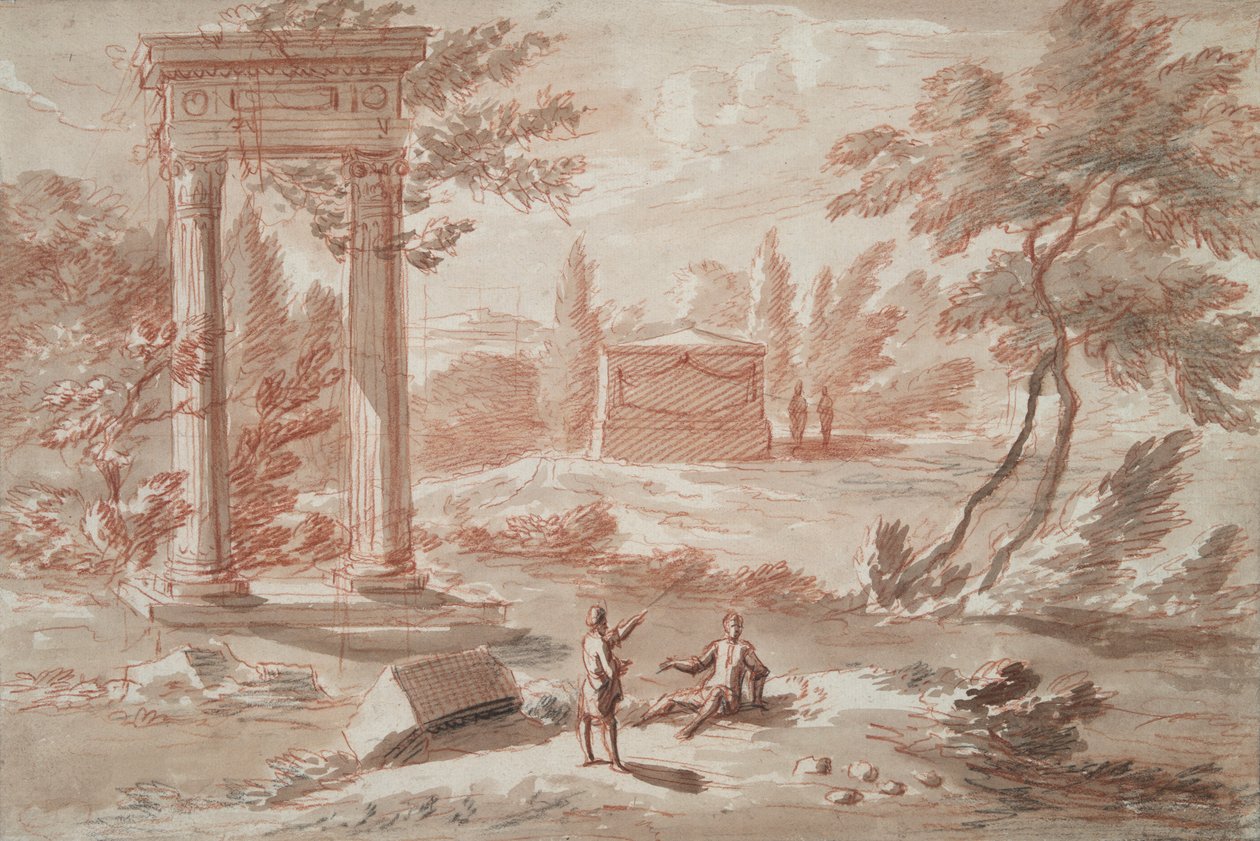 Mezar, harabeler ve figürlerle dolu manzara by Abraham Rademaker