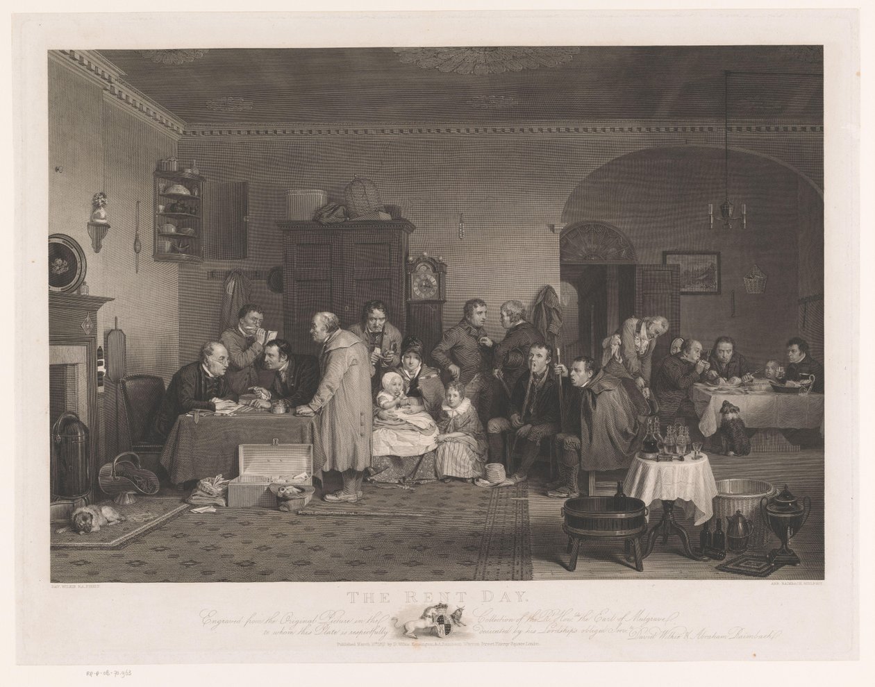Kira ödemek zorunda olan şirket ile iç mekan Kira Günü (nesne üzerindeki başlık) by Abraham Raimbach