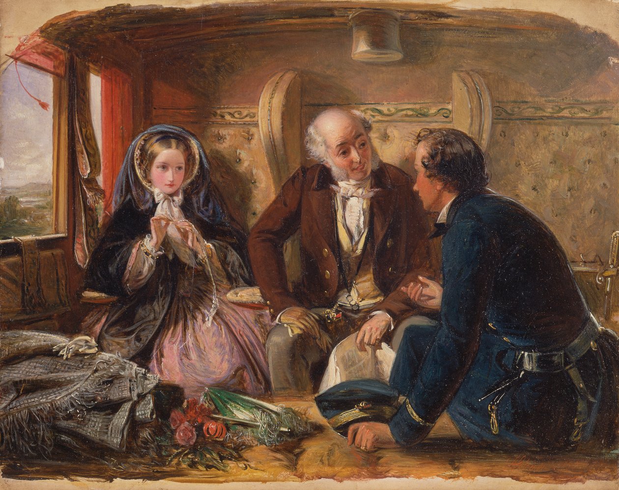 Birinci Sınıf—Toplantı. "Ve ilk görüşmede sevilen." [1854, Royal Academy of Arts, Londra, sergi kataloğu] by Abraham Solomon