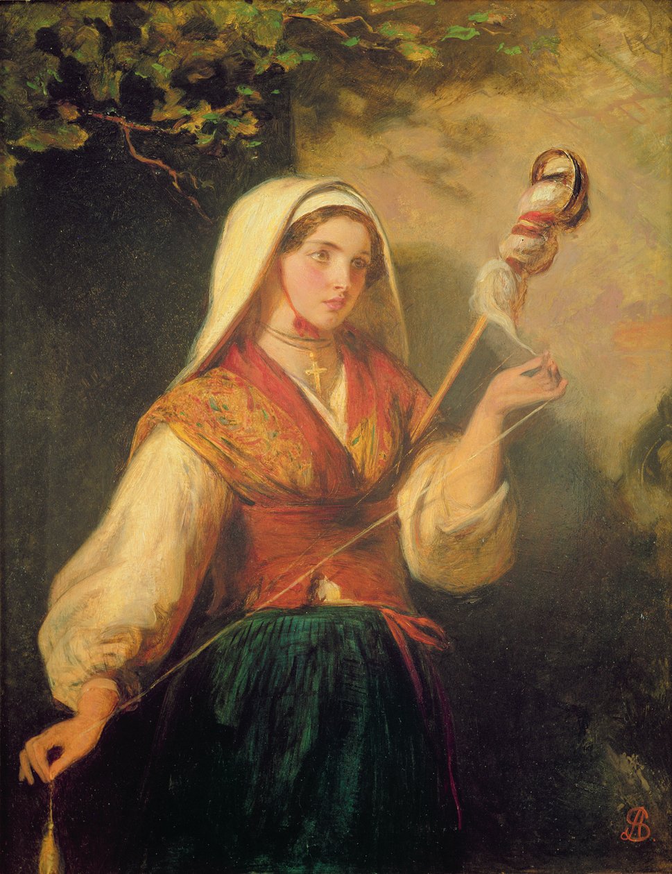 Yün İplik Eden Genç Kadın by Abraham Solomon