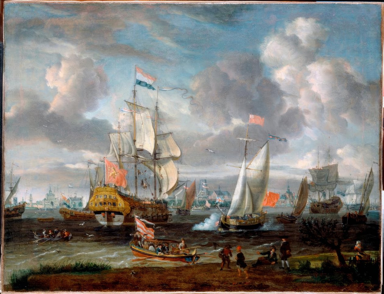 A. Storck, bir İngiliz. Yat Hollandalıları selamlıyor. Savaş gemisi by Abraham Storck