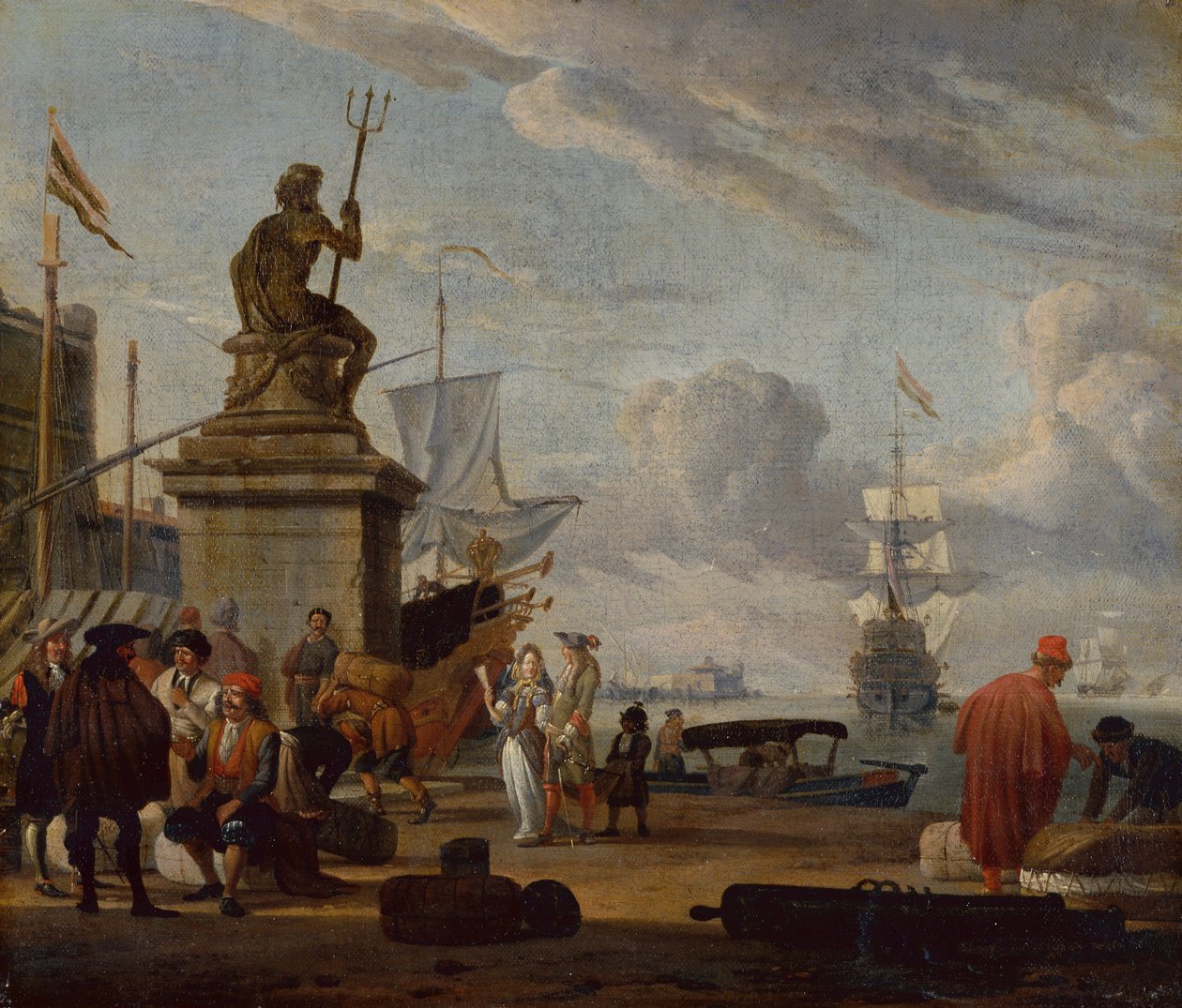 Zarif Figürler ve Tüccarlarla Bir Capriccio Akdeniz Limanı by Abraham Storck
