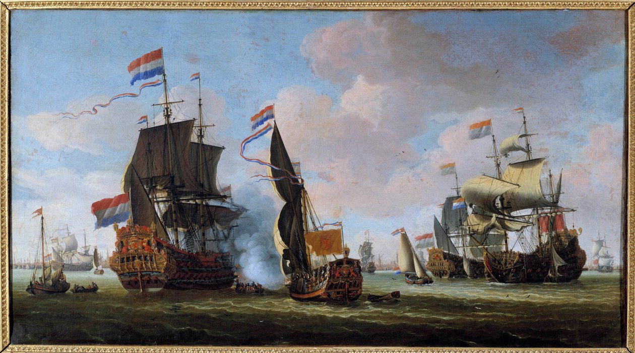 Deniz: deniz savaşı sahnesi Abraham Storck (1635-1710) tarafından yapılan resim 17. yüzyıl Angers, Güzel Sanatlar Müzesi by Abraham Storck