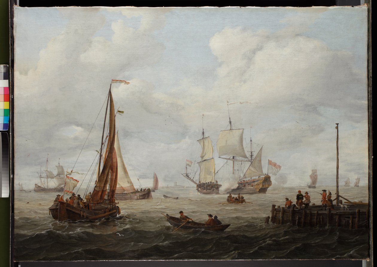 1708'den önce Hollandalı bir savaş adamı ile deniz parçası by Abraham Storck