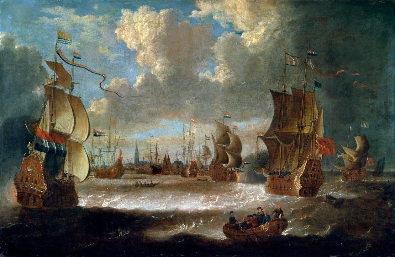 Bir Lagündeki gemiler, 17. veya 18. yüzyılın başlarında by Abraham Storck