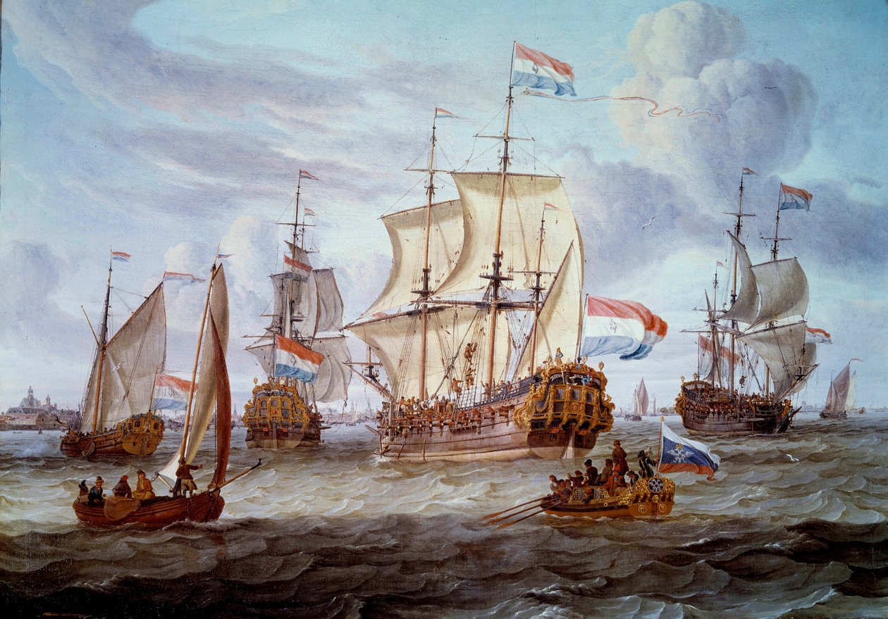 Fregate Peter ve Paul, Abraham Storck (1635-1710) tarafından Amsterdam Limanı