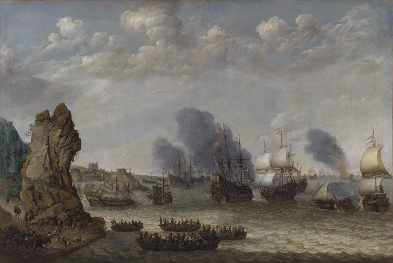İspanyollar ve Karaya Çıkan Hollandalılar Arasında Sahile Yakın Bir Savaş by Abraham Willaerts