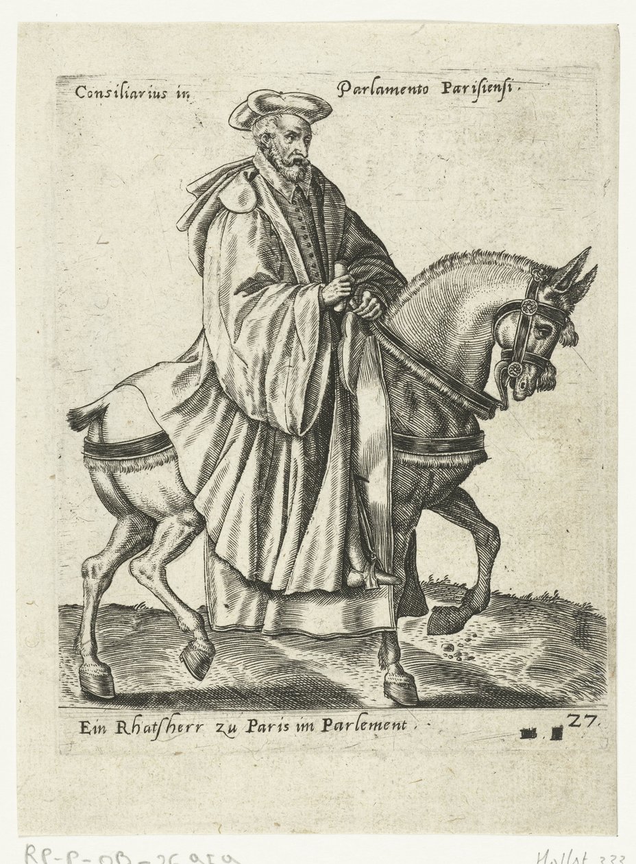 Fransız meclis üyesi at sırtında by Abraham de Bruyn (attributed to)