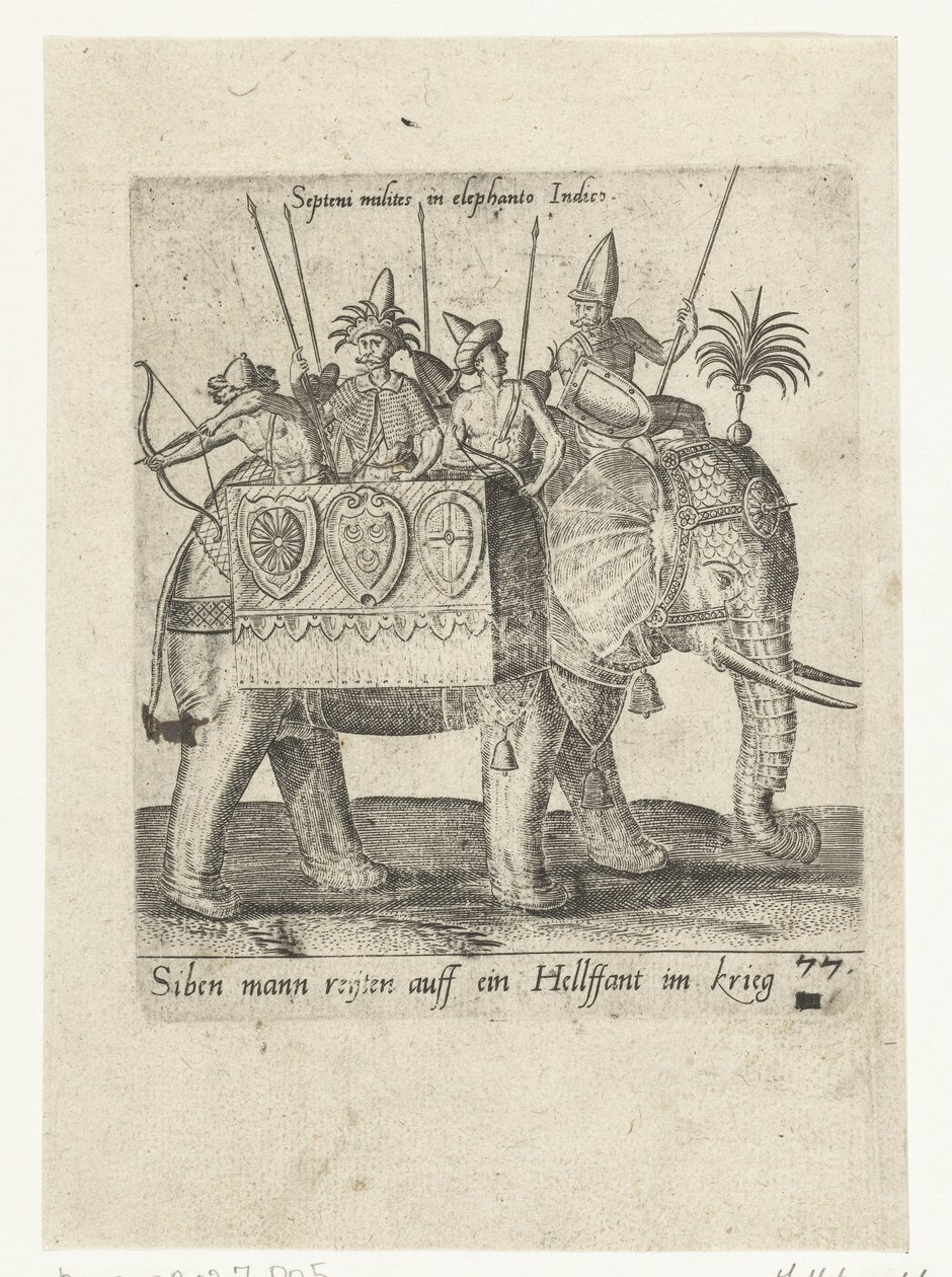 Kızılderililer bir savaş fili üzerinde by Abraham de Bruyn (attributed to)