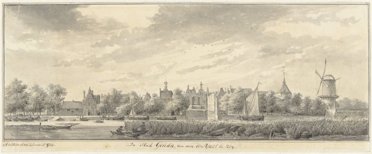 IJssel'in karşısından Gouda'nın görünümü by Abraham de Haen (II)