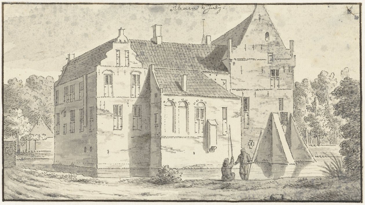 Rhaen'in Overijssel'deki evi, önünde iki balıkçı by Abraham de Haen (II)