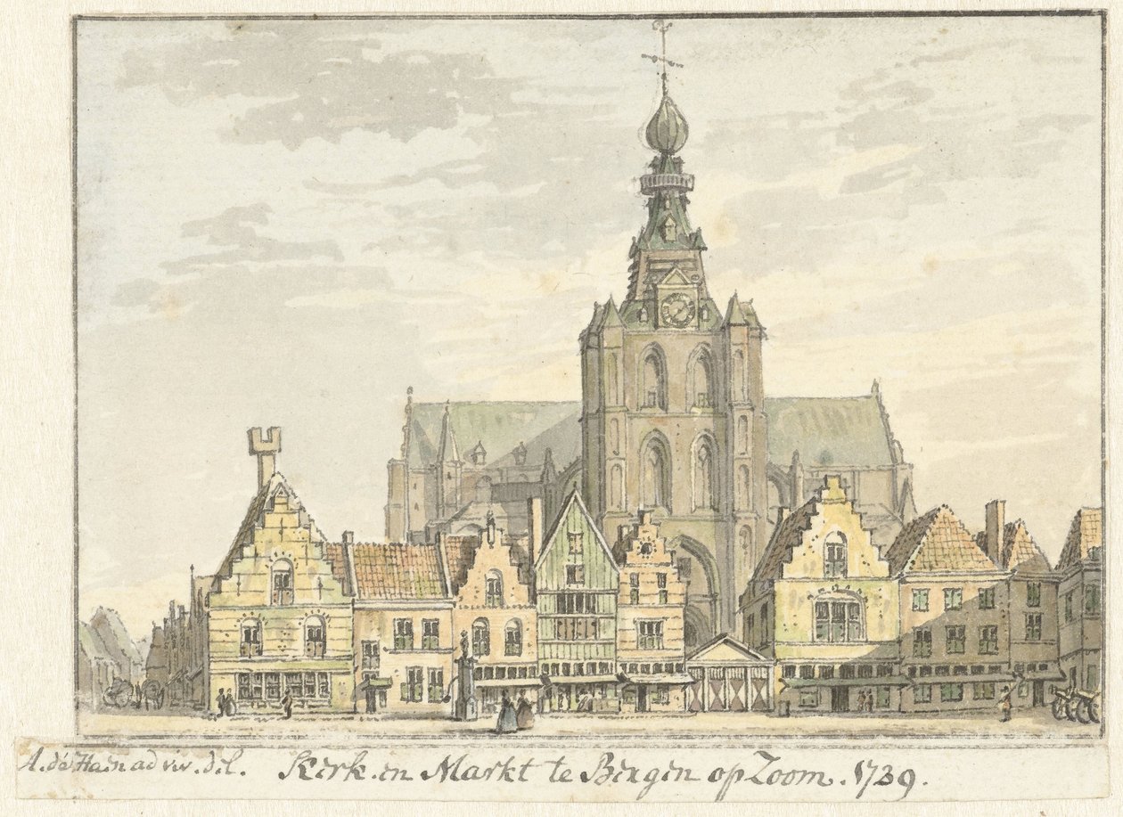 Bergen op Zoom'da Kilise ve Pazar by Abraham de Haen (II)