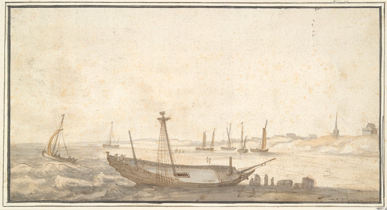 Scheveningen yakınlarında Gemiler ile Plaj by Abraham de Verwer