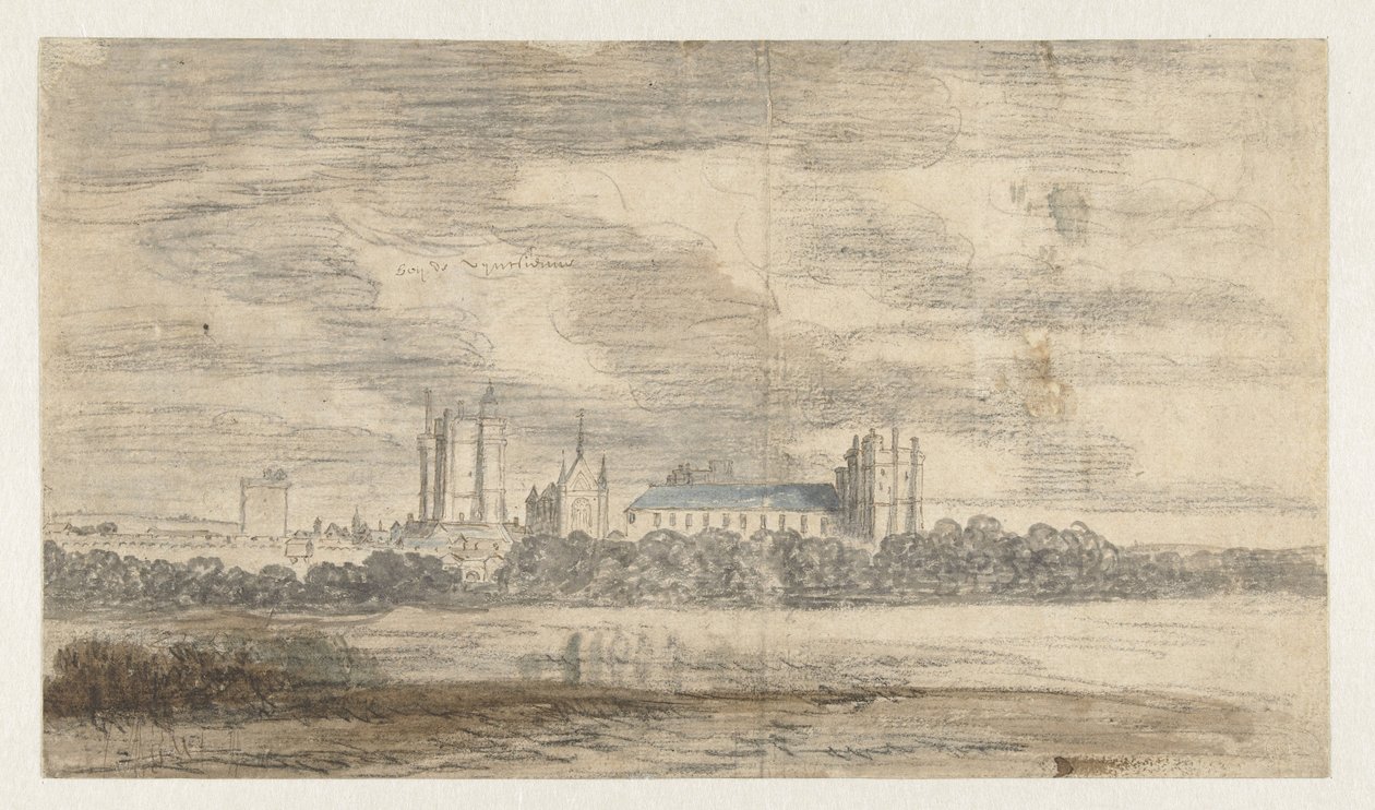 Bir sıra ağaçların arkasında Château de Vincennes'in görünümü by Abraham de Verwer