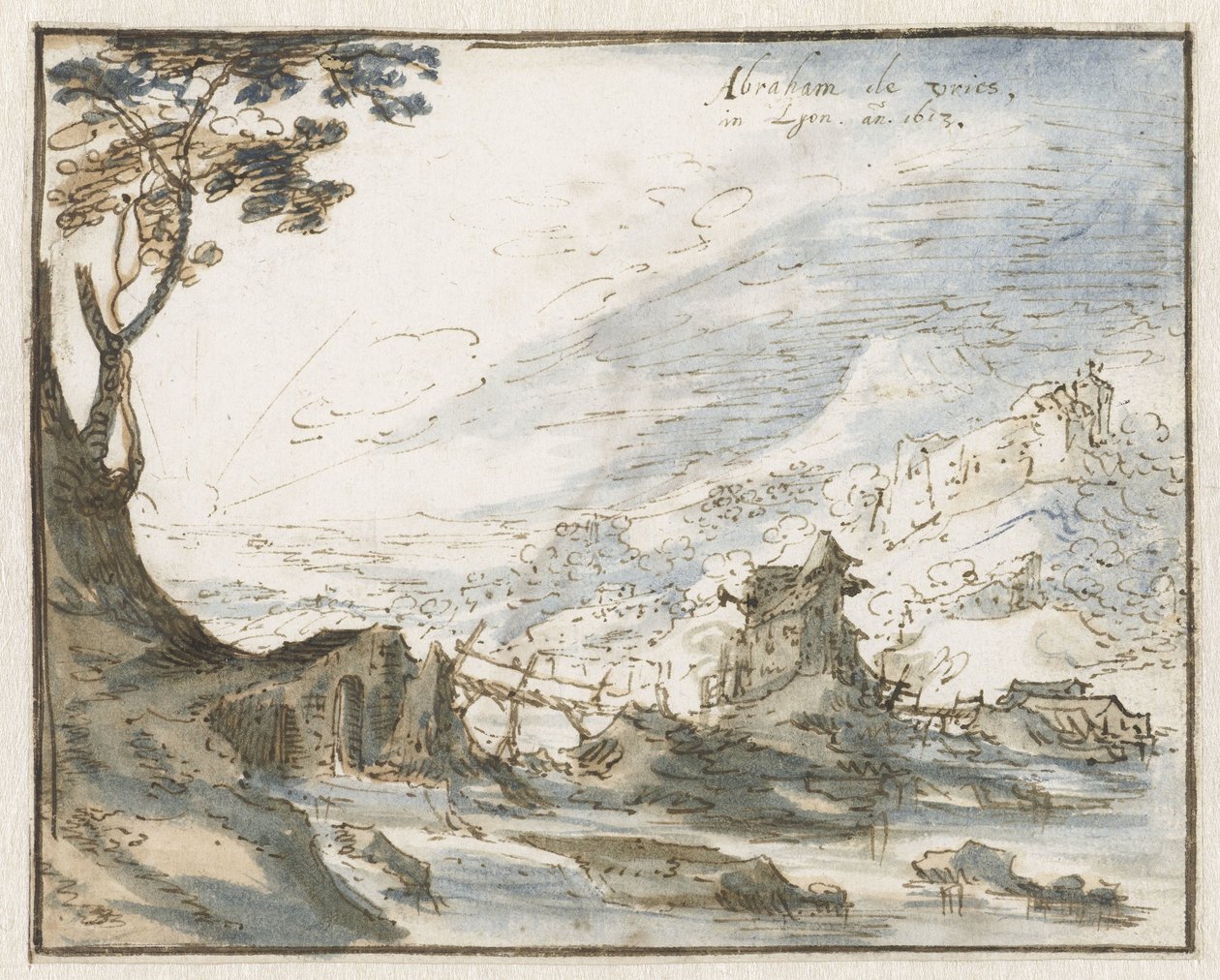 Ahşap bir köprü ile dağlık manzara by Abraham de Vries