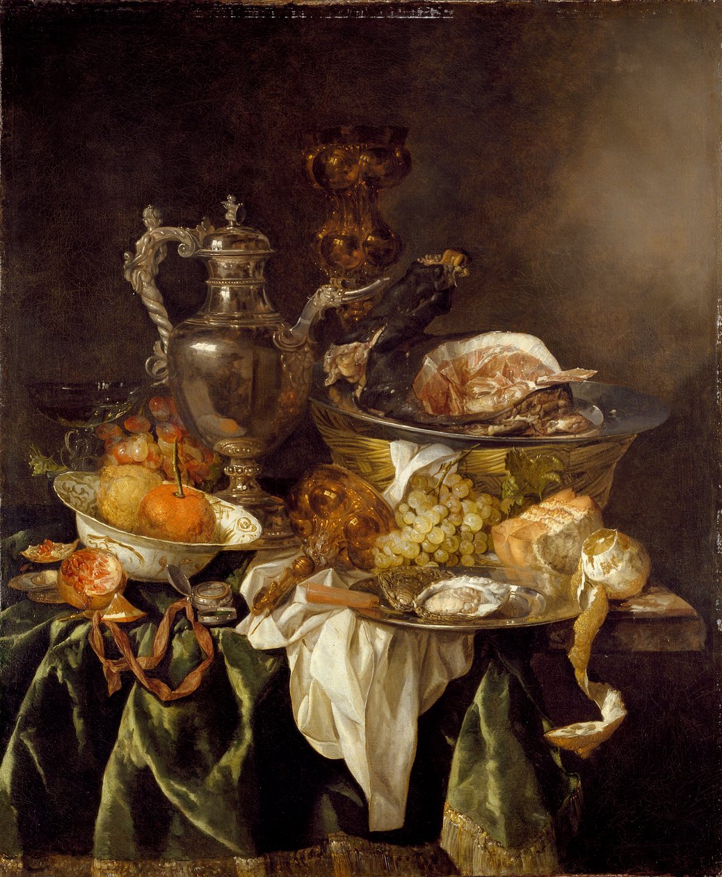 Gümüş Şarap Kavanozlu Natürmort ve sanatçının yansıyan portresi, c1657 by Abraham van Beyeren