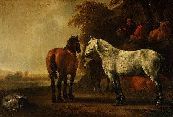 Manzarada Atlar ve Sığırlar (panel) by Abraham van Calraet