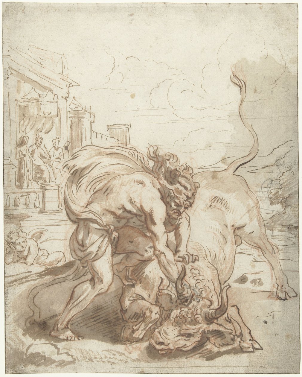 Herkül, Achelous'u boğa şeklinde yener. by Abraham van Diepenbeeck