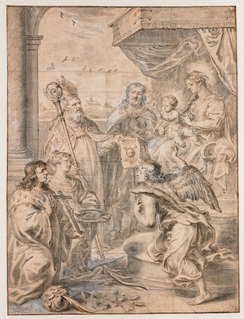 Üç aziz tarafından tapılan çocuklu Meryem by Abraham van Diepenbeeck