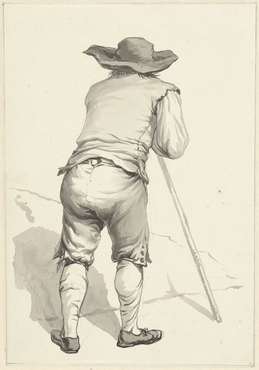 Arkadan görülen bir sopa üzerinde öne eğilerek adam by Abraham van Strij (I)