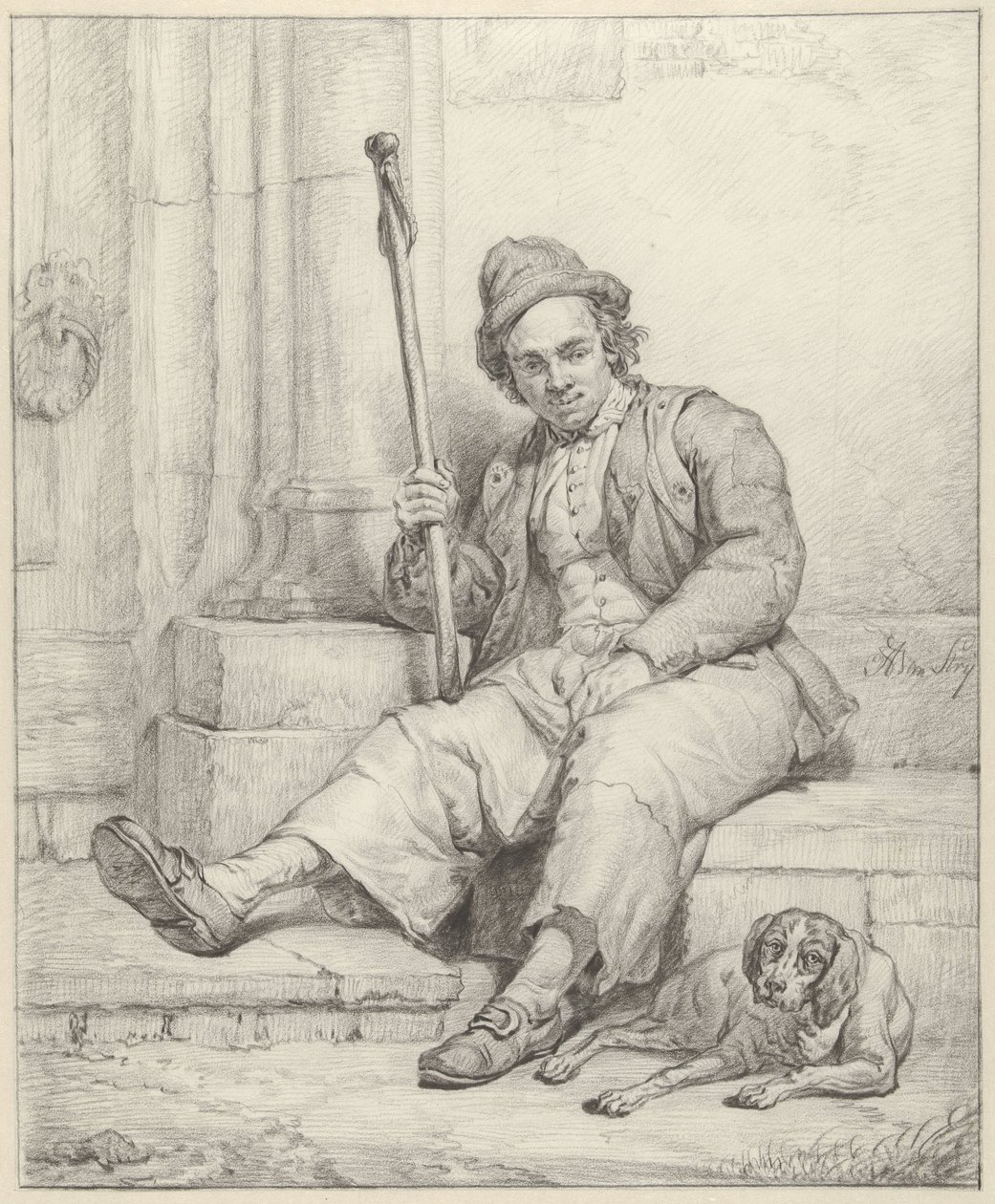 Köpekle oturan adam by Abraham van Strij (I)