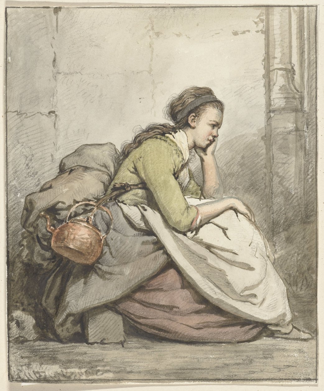 Bir bakır su ısıtıcısı ile oturan kadın by Abraham van Strij (I)