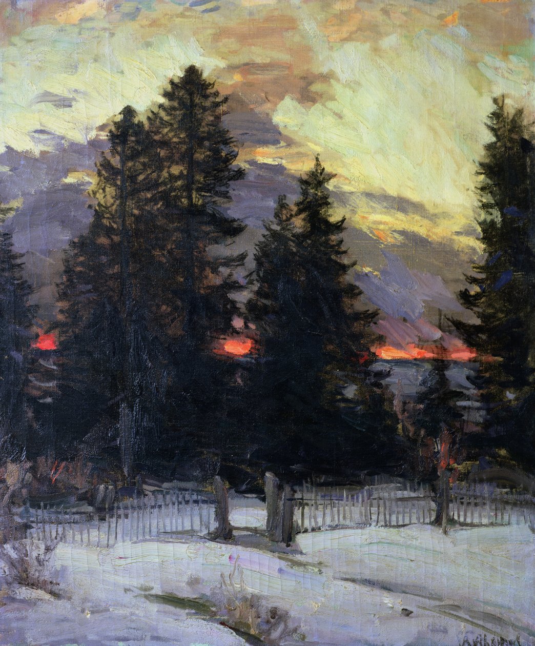 Kış Manzarası Üzerinde Gün Batımı, c.1902 by Abram Efimovich Arkhipov