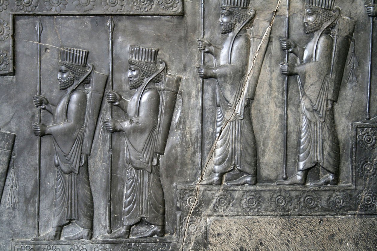 Kraliyet Muhafızı, Tachara, Persepolis, MÖ 6.-5. yüzyıla ait duvar oymacılığı (gri taş) by Achaemenid