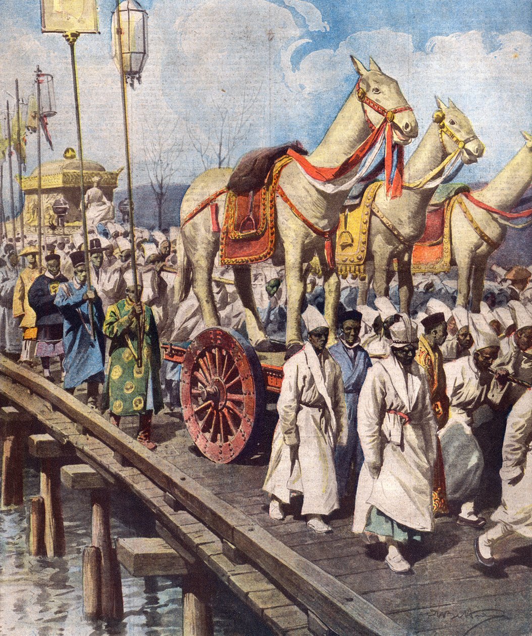 Mart 1919'da Kore İmparatorluğu İmparatoru Gwangmu Gojong'un Cenaze Alayı, 'La Domenica del Corriere'den bir kapak resmi, 1 Haziran 1919 by Achille Beltrame
